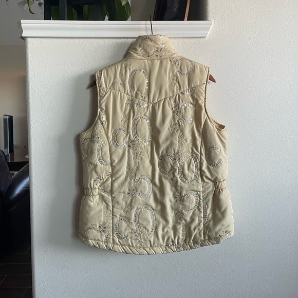 Unique Vintage Western Nylon Puffer Vest w/ Rhinestones & Sequins - Picture 2 of 4